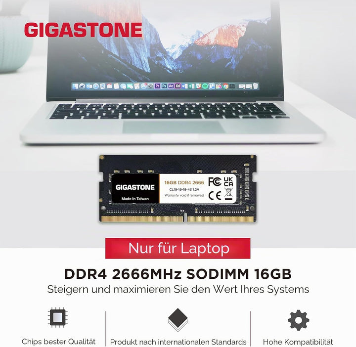 【DDR4 RAM Nur für Laptops】 GIGASTONE 32GB Kit (2x16GB) DDR4 2666MHz (2400MHz or 2133MHz) PC4-21300(P