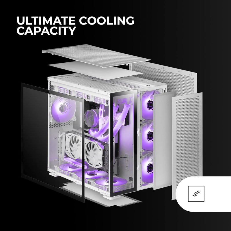 Mars Gaming MC-NOVA, Custom XXL E-ATX Gaming Tower, Luft- und Raumfahrt-Aluminium, Full Dual Window