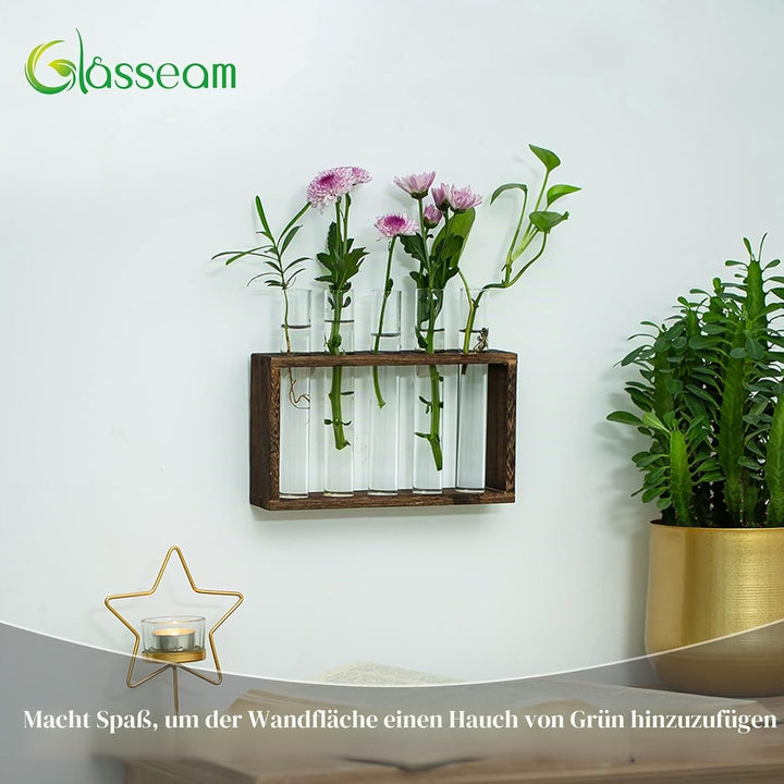 Glasseam Modern Blumenvase Kleine Vasen Deko Set Vintage Glas Reagenzgläser Für Blumen Mit Ständer H