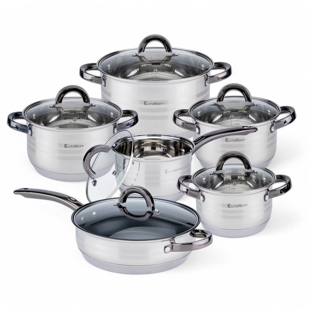 EliteHoff Topfset Induktion, Kochtopf Set mit Glasdeckel, 7-lagiger Edelstahl Topf und Pfannenset mi