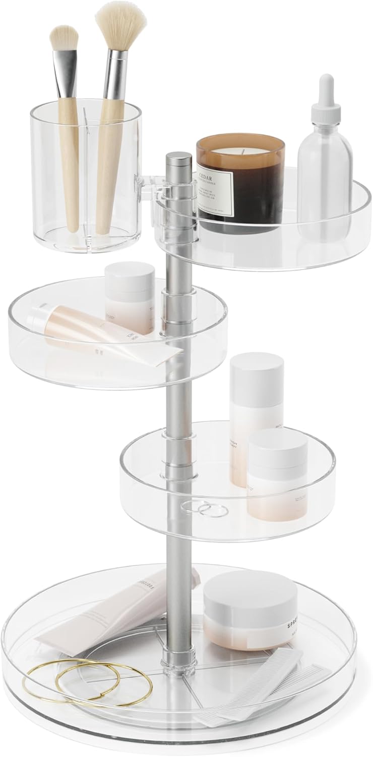 Umbra Pirouette Kosmetik Organizer mit drehbaren Fächern, Polystyrene, Transparent/Nickel, Einheitsg