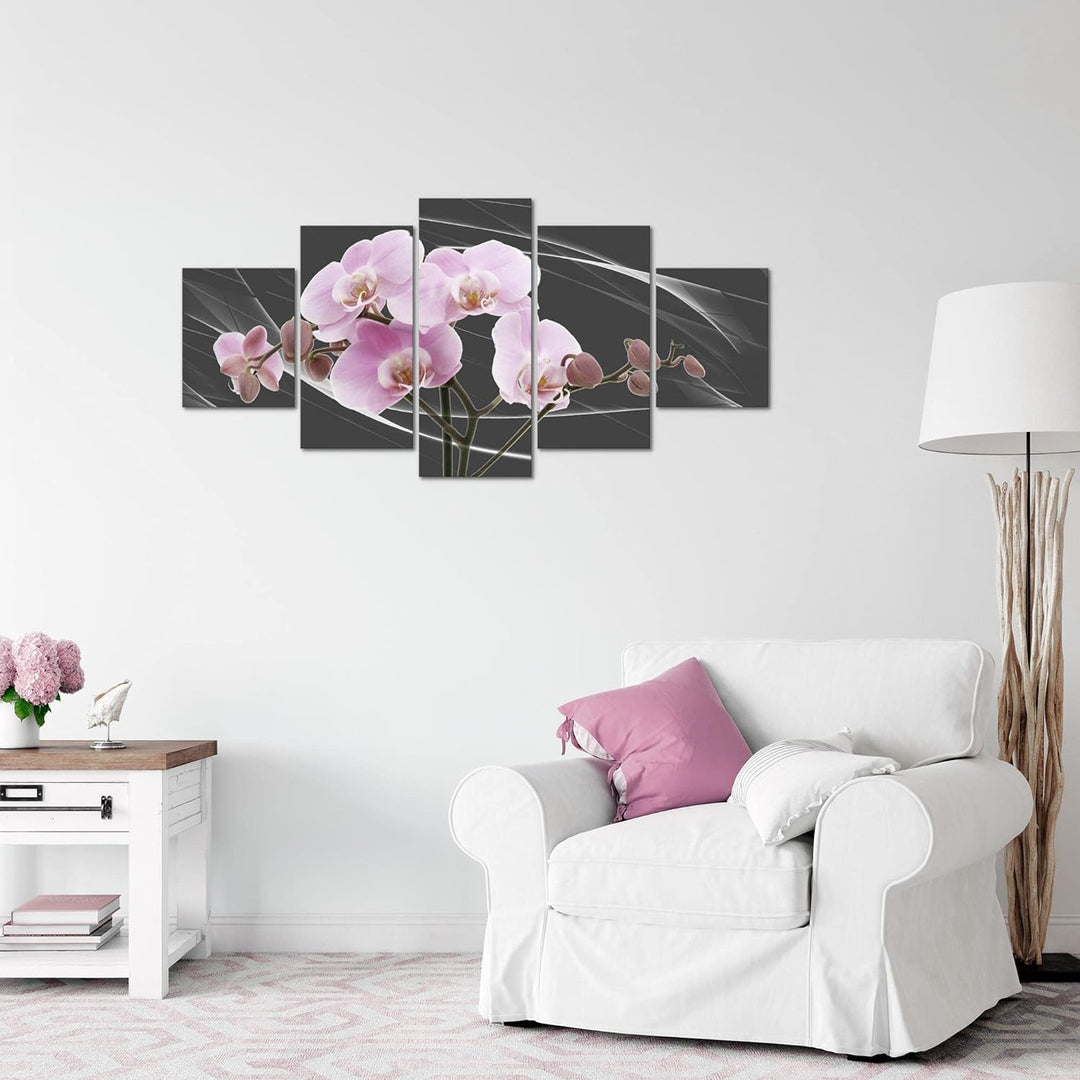 Runa Art Wandbilder Blumen Orchidee 5 Teilig Bild auf Vlies Leinwand Deko Wohnzimmer Abstrakt Grau R