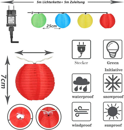 Gresonic Lichterkette Lampion/Laternen Deko für Garten Weihnachten Party Hochzeit Innen und Aussen m