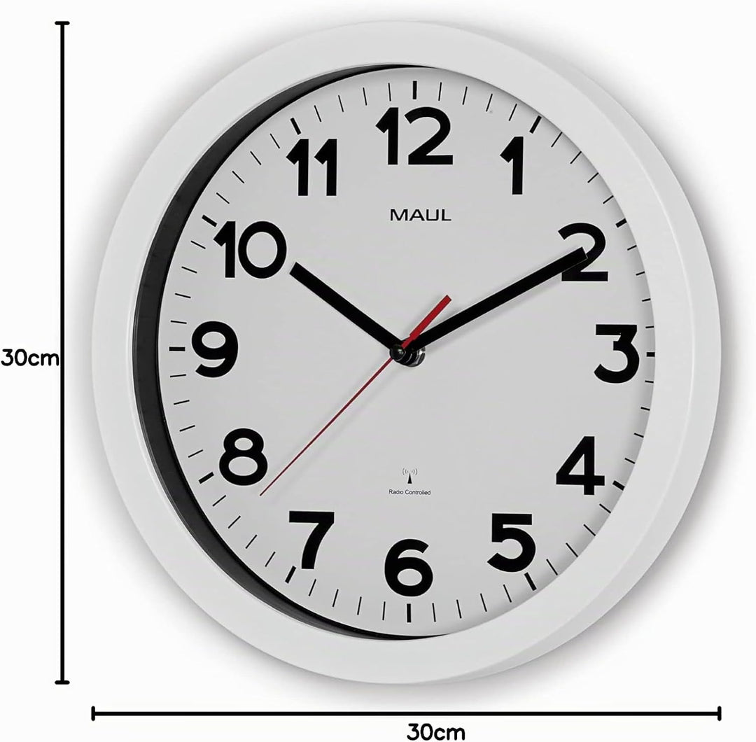 Maul Wanduhr MAULstep Ø 30 cm | Funkuhr mit automatischer Zeiteinstellung | ideal für Wohnzimmer, Sc