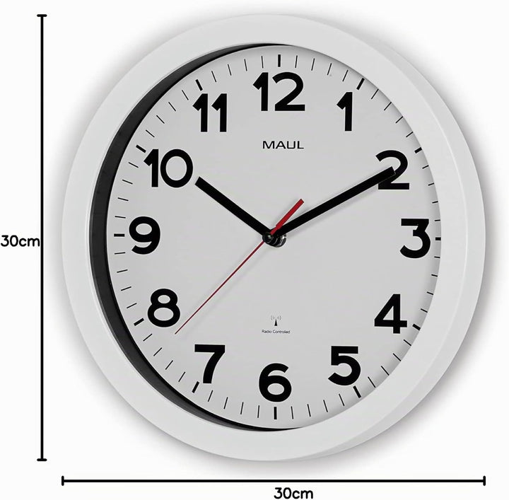Maul Wanduhr MAULstep Ø 30 cm | Funkuhr mit automatischer Zeiteinstellung | ideal für Wohnzimmer, Sc