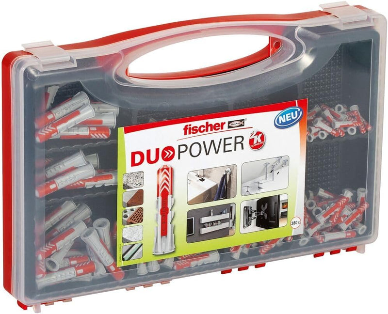 fischer Red-Box DuoPower, Sortimentsbox mit 280 DuoPower Dübeln (30 Stk. 5 x 25, 140 Stk. 6 x 30, 80