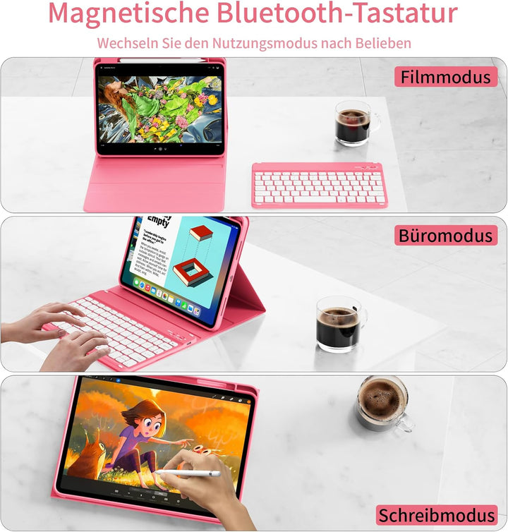 Hülle mit Tastatur für iPad A16 11. / 10. Generation (11 Zoll 2025/10,9 Zoll 2022) mit Stifthalter,