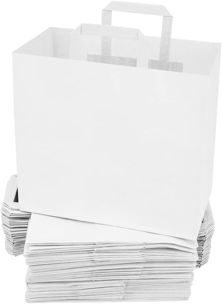 verpacking 250 Papiertragetaschen mit Flachhenkel 27 x 32 x 17 cm Weiss - Papiertüten Bio Papiertasc