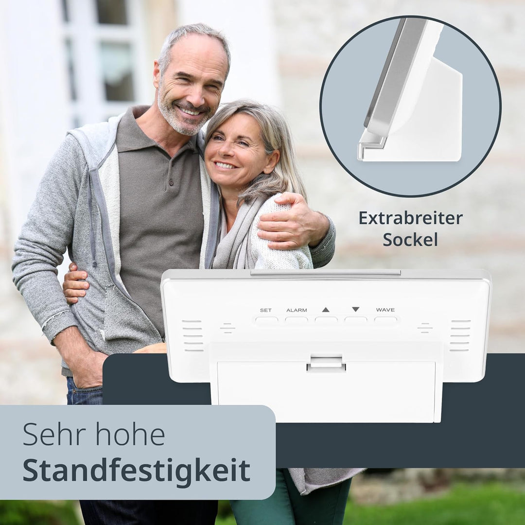 ADE Funkwecker digital mit Batterie | Tischuhr mit Temperaturanzeige, Beleuchtung, Schlummerfunktion