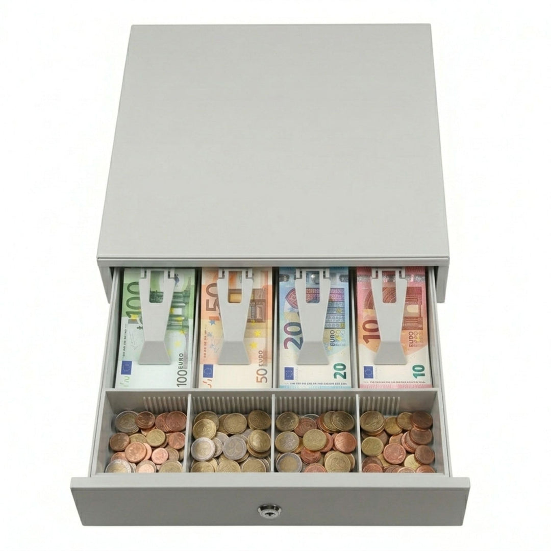 Kassenschublade 33x36 - Geldkassette & Kassenlade 4 Fächern Banknoten 4 Münzen - Kasse mit Schlüssel