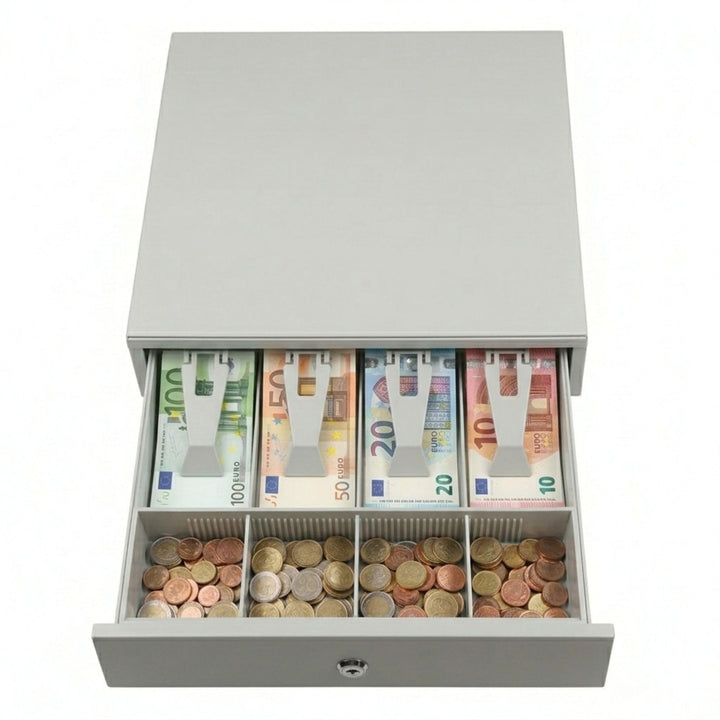 Kassenschublade 33x36 - Geldkassette & Kassenlade 4 Fächern Banknoten 4 Münzen - Kasse mit Schlüssel