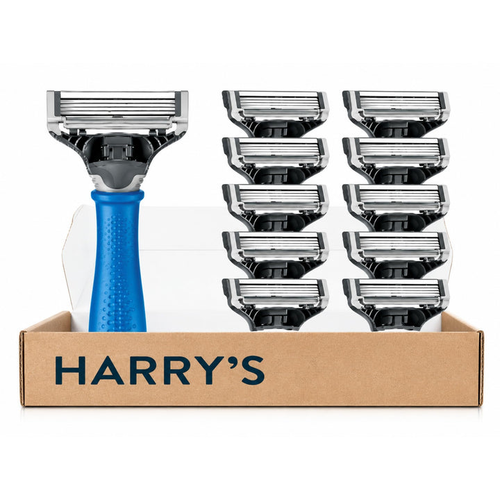Harry’s Nassrasierer für Männer – Rasier-Set mit blauem Griff, 10 Ersatz-Rasierklingen Rasierer, Ras