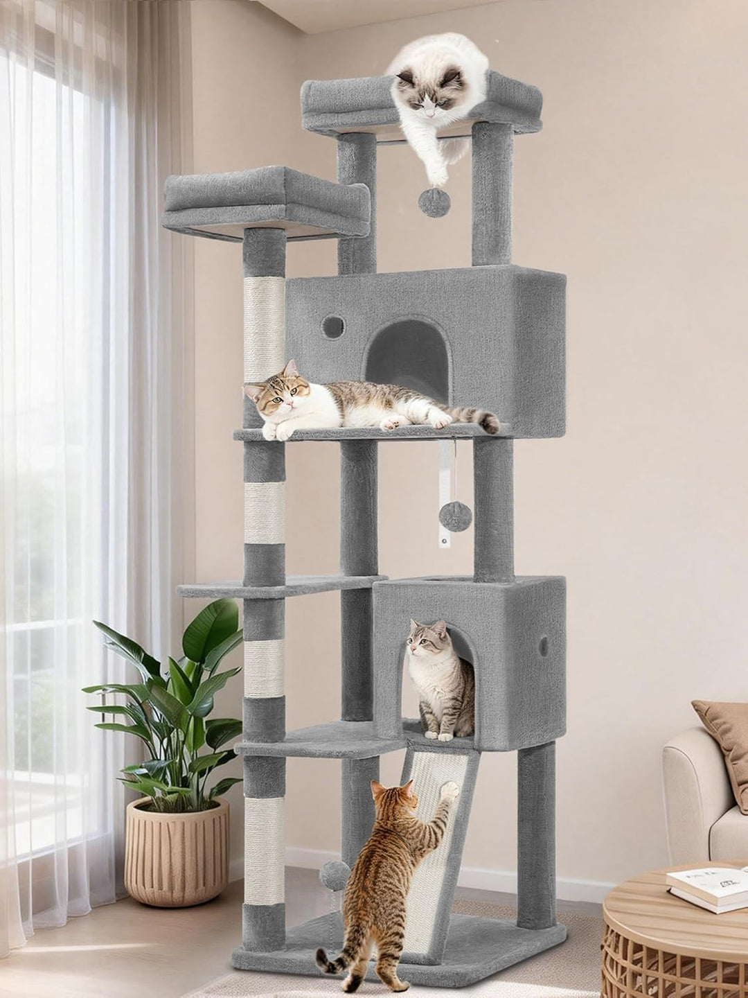Kratzbaum 178 cm, Katzenbaum Gross, Kratzbaum Grosse Katzen Stabil mit Kratzsäulen, Kratzbrett, 2 Be