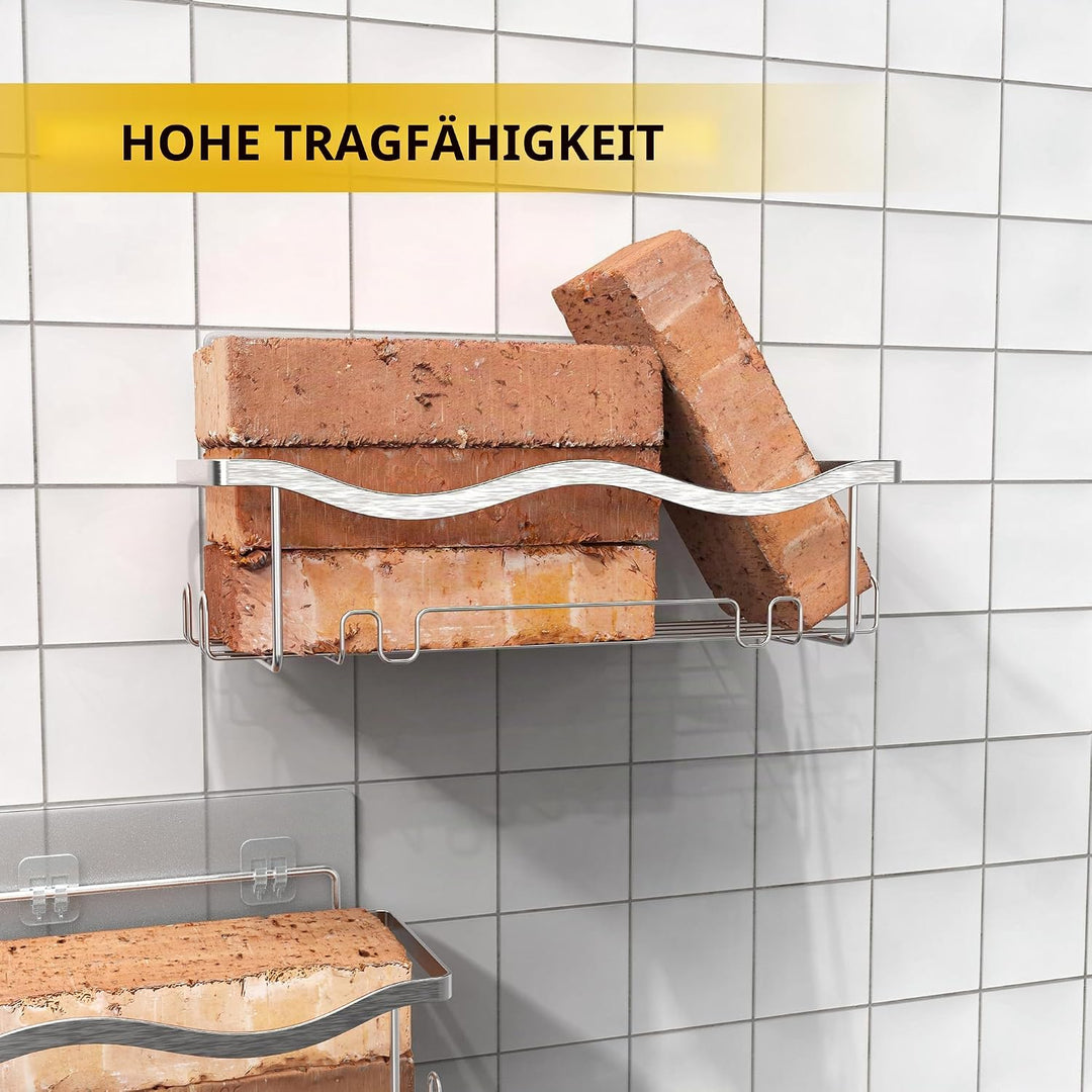 ALOCEO Duschablage ohne Bohren 4 Stück, Duschregal mit Seifenhalter und Zahnbürstenhalter, Badezimme