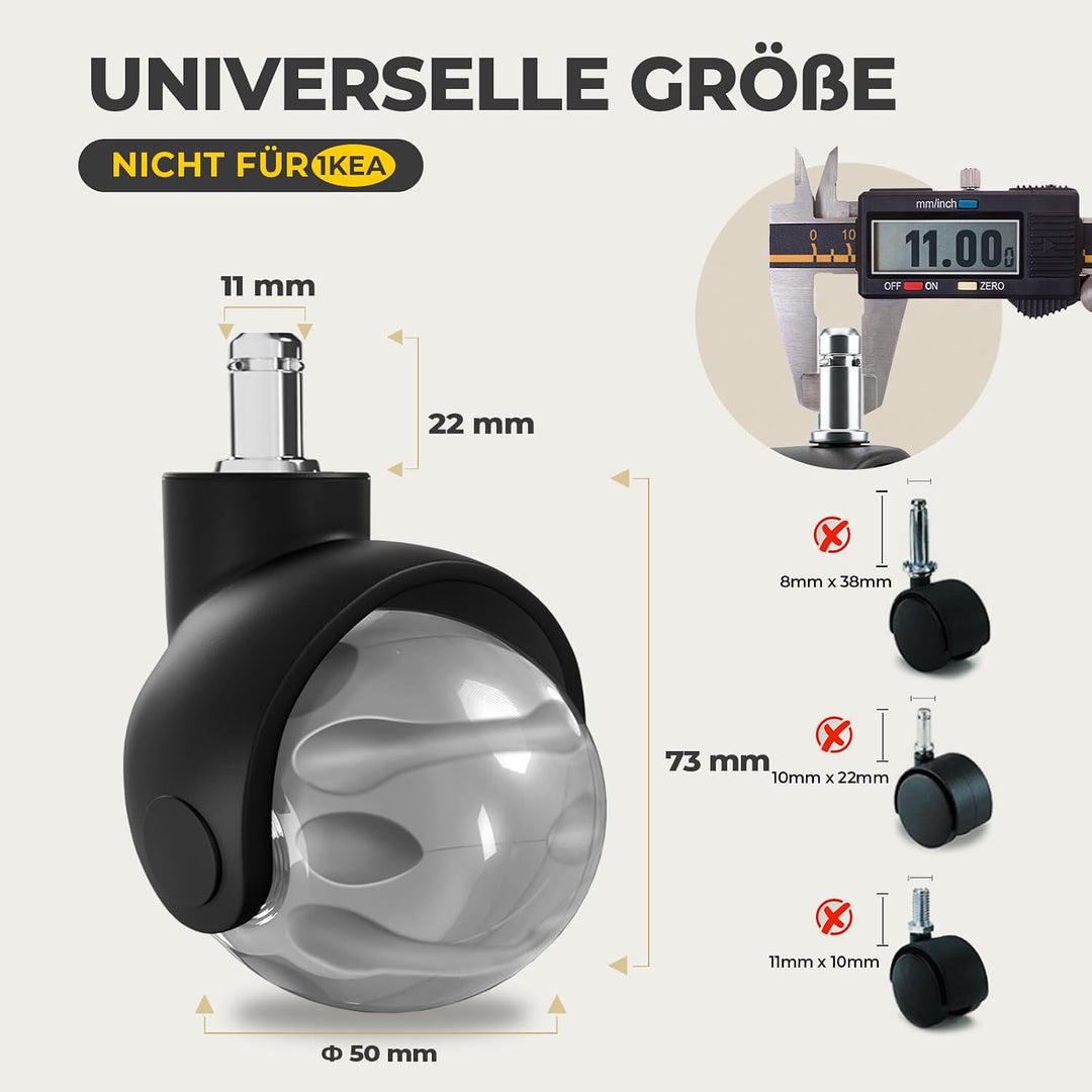 Sytopia Bürostuhl Rollen 5er Set in Grau, Rollen für Bürostühle 11 x 22 mm für Teppichböden, Hartbod