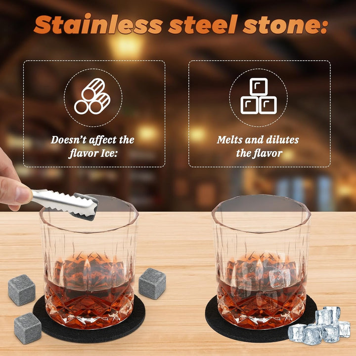 Whisky, Whisky Gläser Set, Whisky Steine Geschenkset, 8 Whiskey Steine & 2 Twisted Whisky Gläser & 2