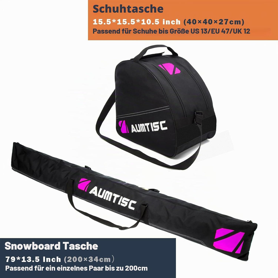 AUMTISC Skitasche Set Skisack &amp;Skischuhtasche Längenverstellbare Bis 200 cm für 1 Paar Ski &amp; Skischu
