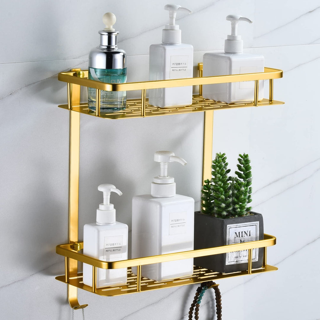 Duschregal Gold, Duschablage Ohne Bohren Badezimmer Regal aus Metall Wand Badregal Duschkorb, Rostfr
