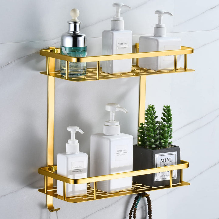 Duschregal Gold, Duschablage Ohne Bohren Badezimmer Regal aus Metall Wand Badregal Duschkorb, Rostfr