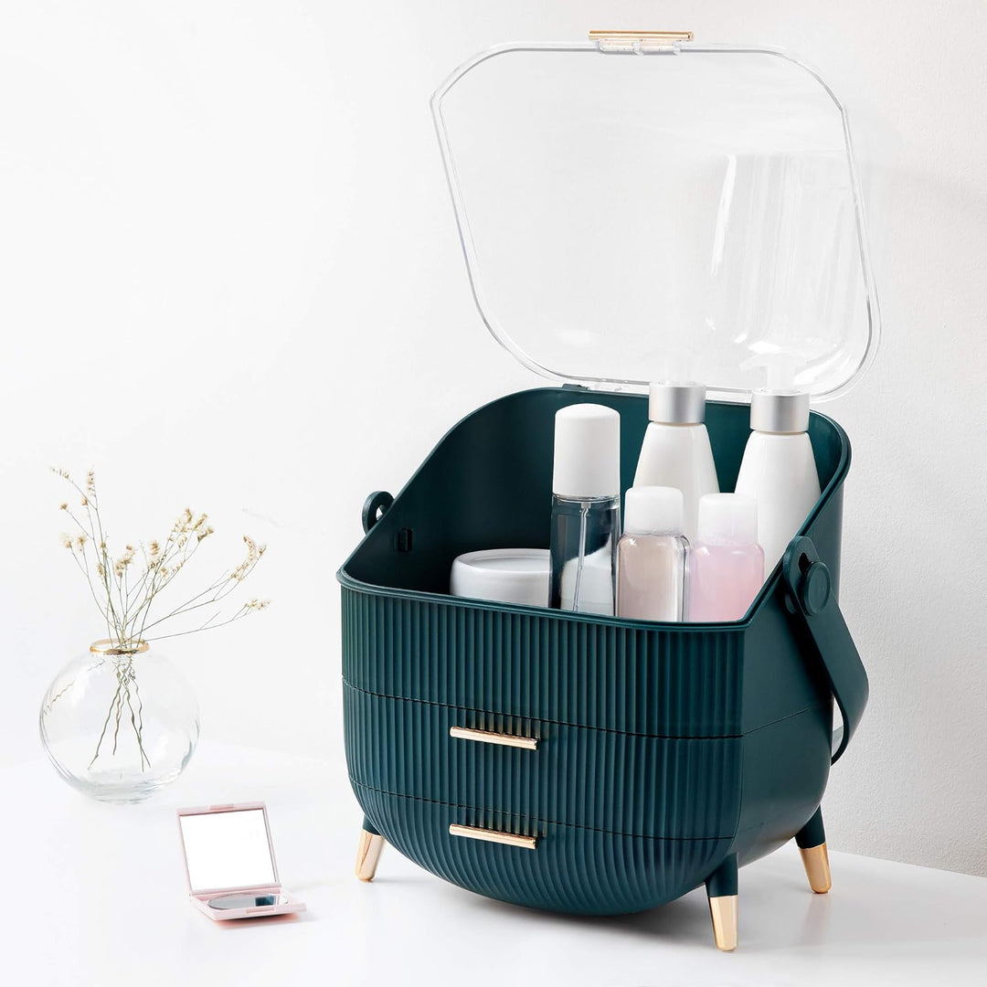Navaris Make-Up Organizer - Aufbewahrung für Kosmetik - Ordnungssystem mit 2 Schubladen - tragbare A