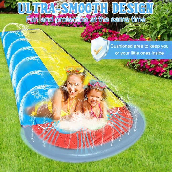 Wasserrutsche Garten, 6.1x1.4M Doppel Wasser Rutsche, Wasserspielzeug Wasserrutschmatte mit 2 Bodybo