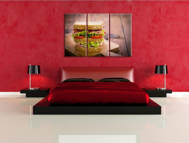 Doppeldecker Sandwitch als 3-Teiler Leinwandbild 120x80 Bild auf Leinwand, XXL riesige Bilder fertig
