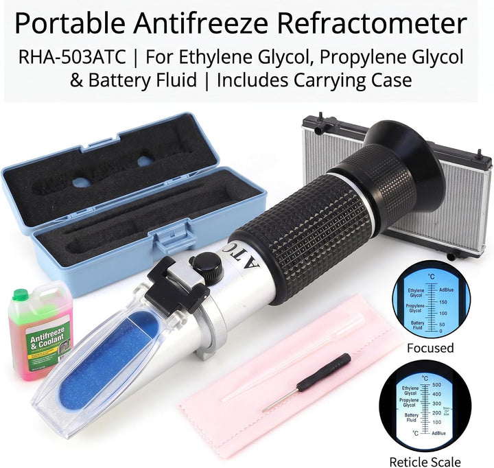 Präzisions-Kühlmitteltester RHA-503ATC | 0-60°C Frostschutz-Refraktometer mit ATC-Funktion | Auto-Kü