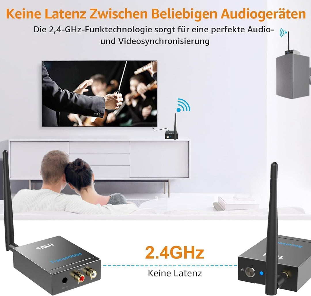 1Mii (1 TX + 1 RX) Drahtlos Audio Sender Empfänger, 2,4 GHz Funk Übertragung, Low Latency für HiFi-M