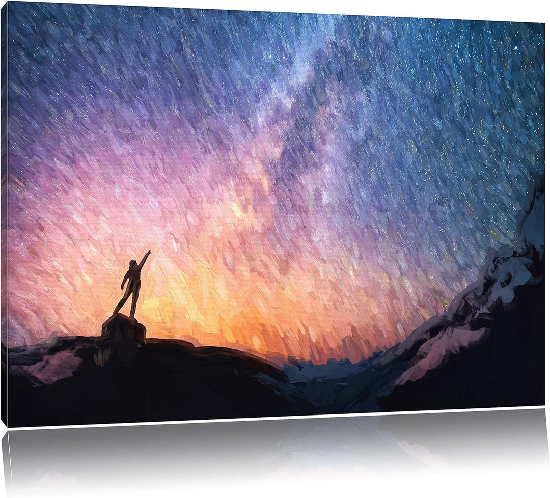 Pixxprint Sternenfänger Milchstrasse Kunst Pinsel Effekt, Format: 100x70 auf Leinwand, XXL riesige B