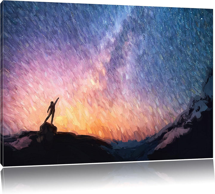 Pixxprint Sternenfänger Milchstrasse Kunst Pinsel Effekt, Format: 100x70 auf Leinwand, XXL riesige B