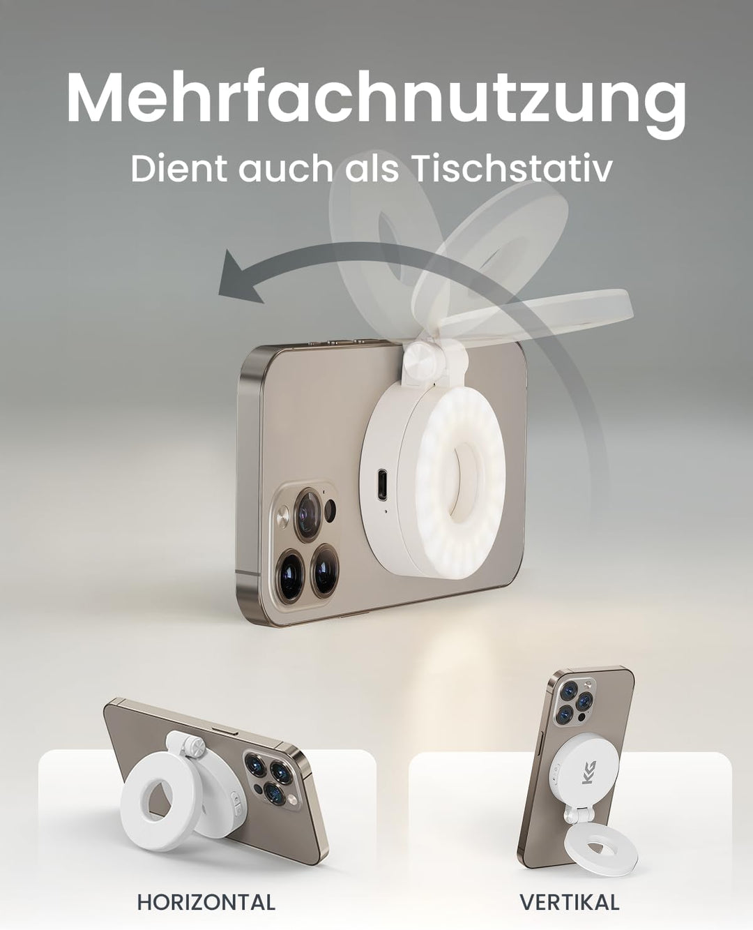 KraftGeek Magnetische Selfie Licht Kompatibel mit Magsafe, Tragbares LED Handy Licht für iPhone/Andr