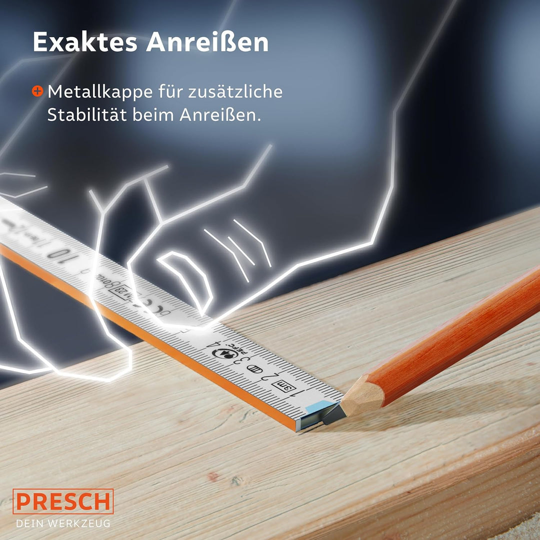 Presch Zollstock 3m mit Winkelfunktion - Holz - Orange - Grosse & sehr gut lesbare Zahlen - Exaktes