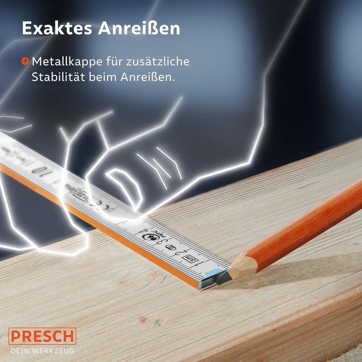 Presch Zollstock 3m mit Winkelfunktion - Holz - Orange - Grosse & sehr gut lesbare Zahlen - Exaktes