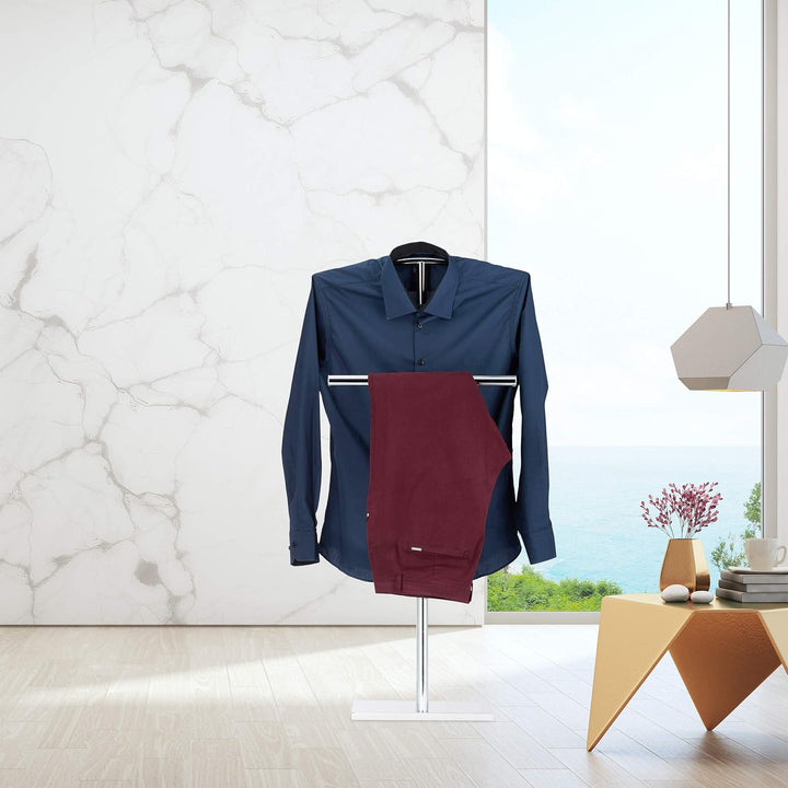 Relaxdays Herrendiener Chrom, Stummer Diener, freistehender Handtuchhalter, doppelter Bügel, HBT: 10