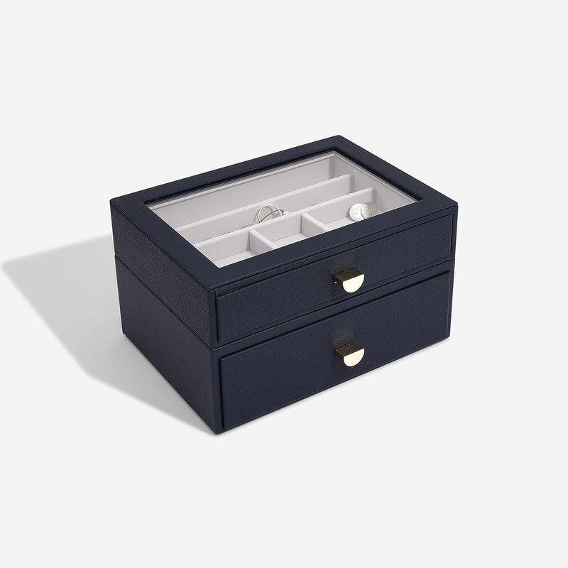 Stackers Navy Pebble Classic Jewellery Box - Set of 2 (with Drawers), Navy