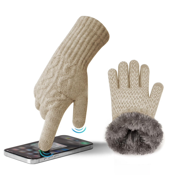 Alpaka Handschuhe Damen Fleece Doppelfutter & Touchscreen - Thermo Winterhandschuhe mit Anti-Rutsch
