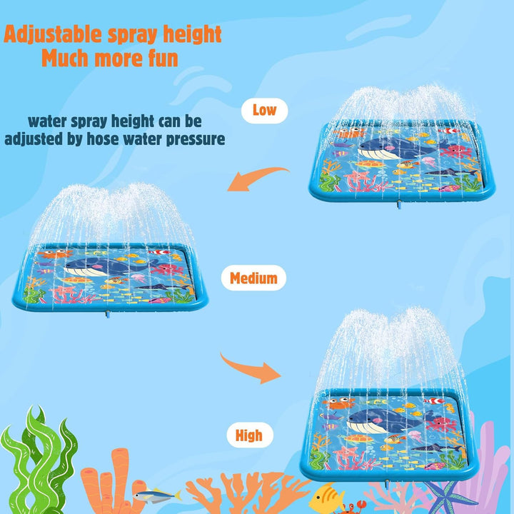 Edmirfun 170CM Splash Pad, Wasserspielmatte, Grosser Platz PVC-Spritz Sprinkler Anti-Rutsch, Kinder