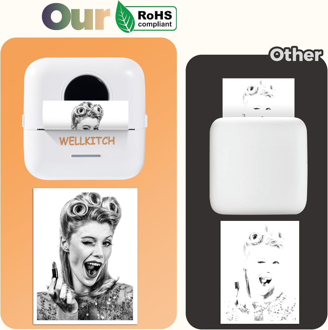 wellkitch Tragbarer Mini-Thermodrucker – WLAN-Drucker ohne Tinte für Fotos, personalisierte selbstkl