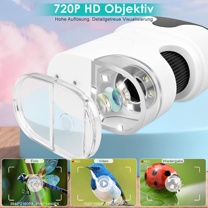 Mikroskop für Kinder 1000X 4K Digitales Mikroskop für Kinder 2,0″IPS-Display &amp; 8 LED,720P HD Tragbar
