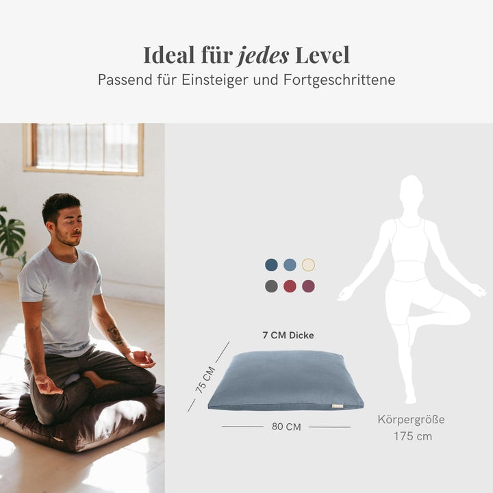 Lotuscrafts Meditationsmatte Zabuton Deluxe - Extra Dick - Meditationskissen Unterlage für entspannt