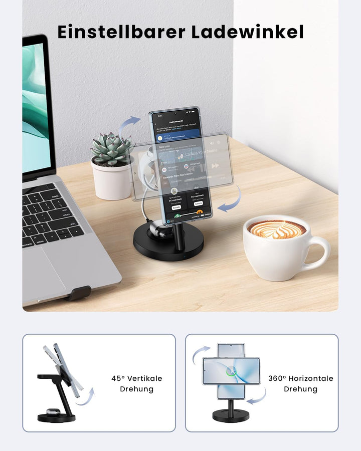 JoyGeek Magnetisch Induktive Ladestation für Samsung 4 in 1, Qi2.2 25W Fast Mag-Safe Ladegerät für G