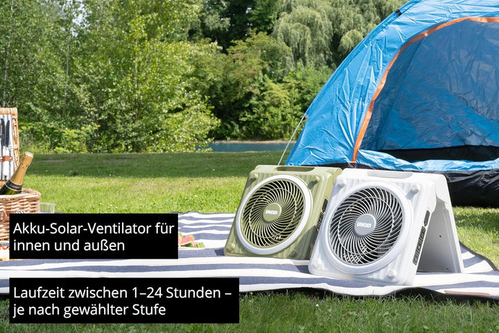 Unold 86516 Standventilator – Solarventilator für Camping | Akku-Solar-Ventilator mit LED-Beleuchtun