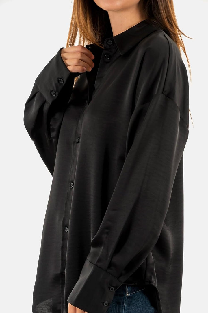 ONLY Damen Onlmarta Ls Oversize Satin Shirt WVN Bluse, Schwarz