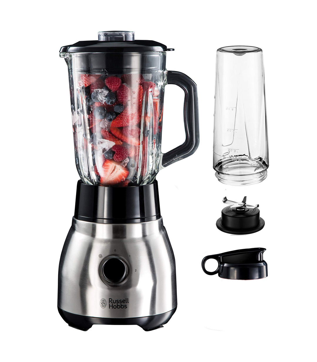Russell Hobbs Standmixer 2-in-1 [1,5l Glasbehälter Mixer & 0,6l Mini Smoothie Maker -To-Go-Trinkflas