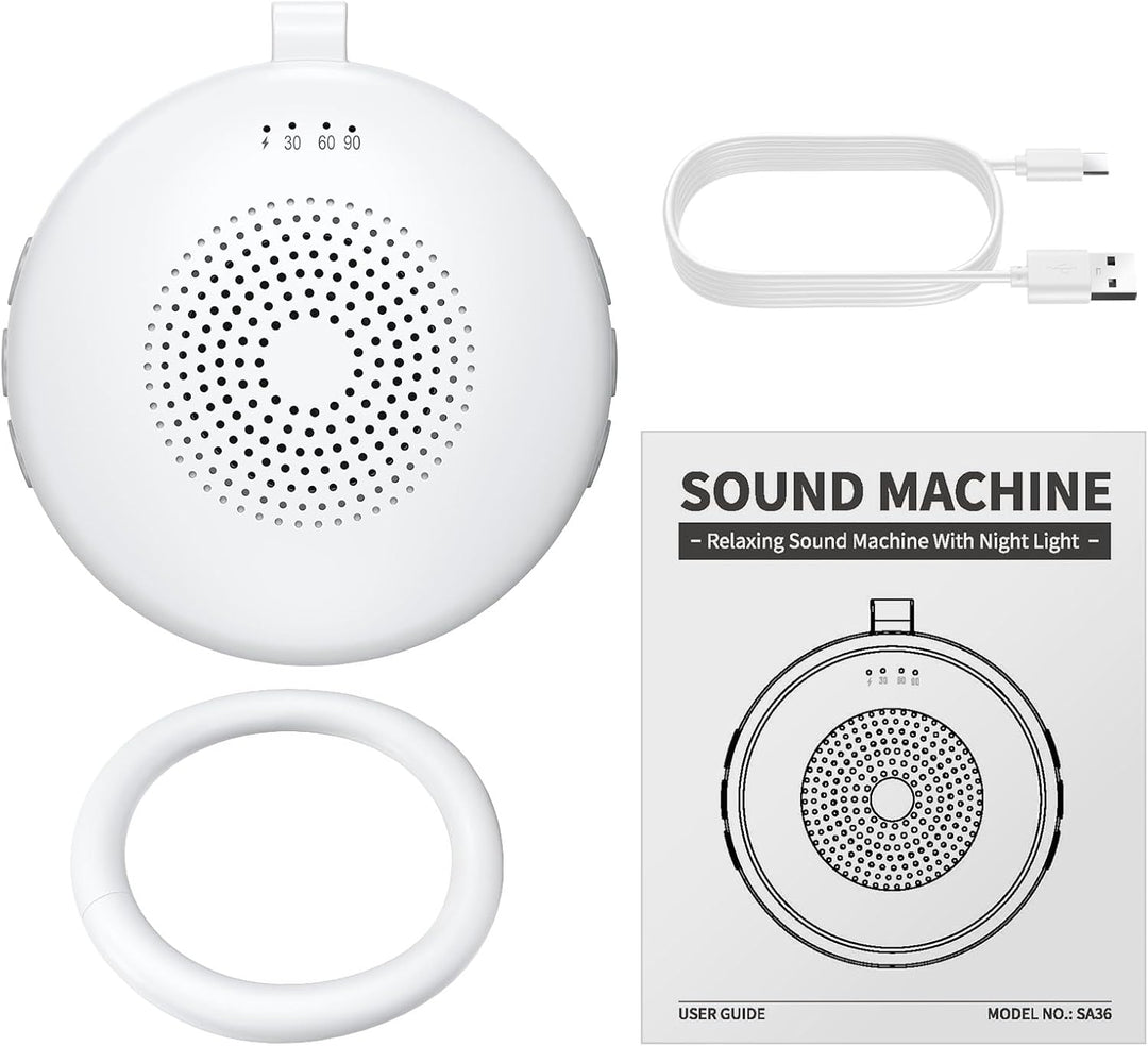 White Noise Machine Mini-Soundmaschine mit 12 Beruhigende Geräusche 3-Timer Memory-Funktion USB-C Wi