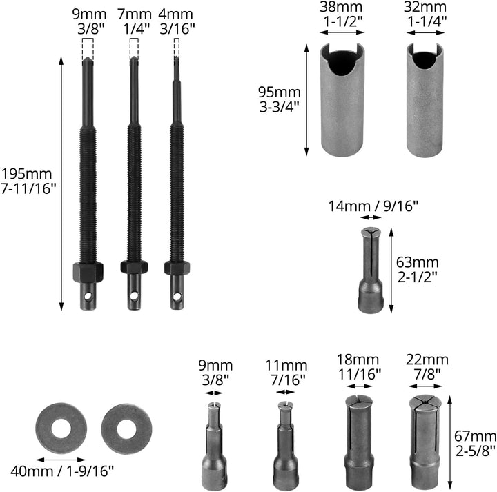 QWORK® Motorrad Innenlager Abzieher Set, 9-23mm Radlager Abzieher Motorrad mit Offenen Clips in 5 Gr