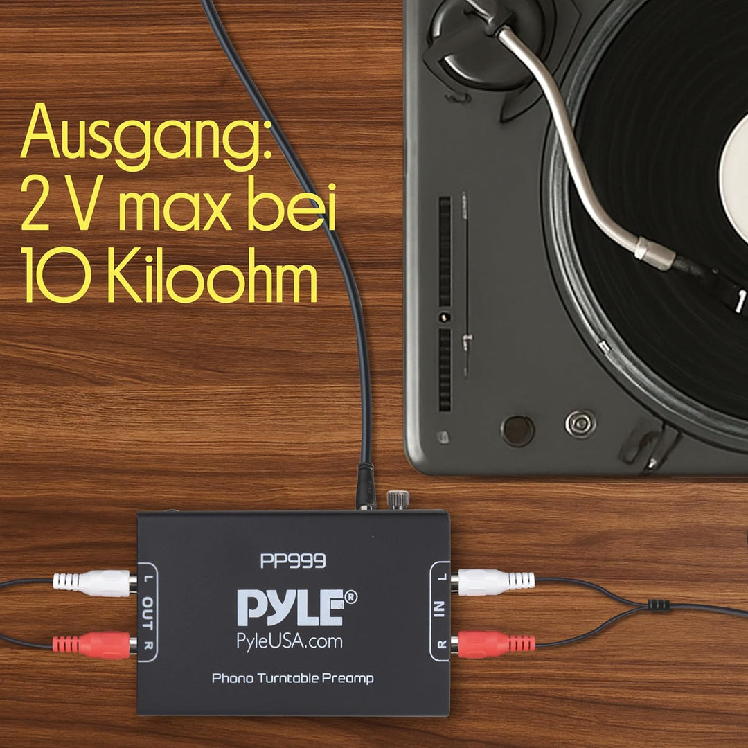 Pyle Phono Vorverstärker für MM Plattenspieler, RCA-Ausgang & 3,5-mm-Kopfhöreranschluss, Rauschfreie