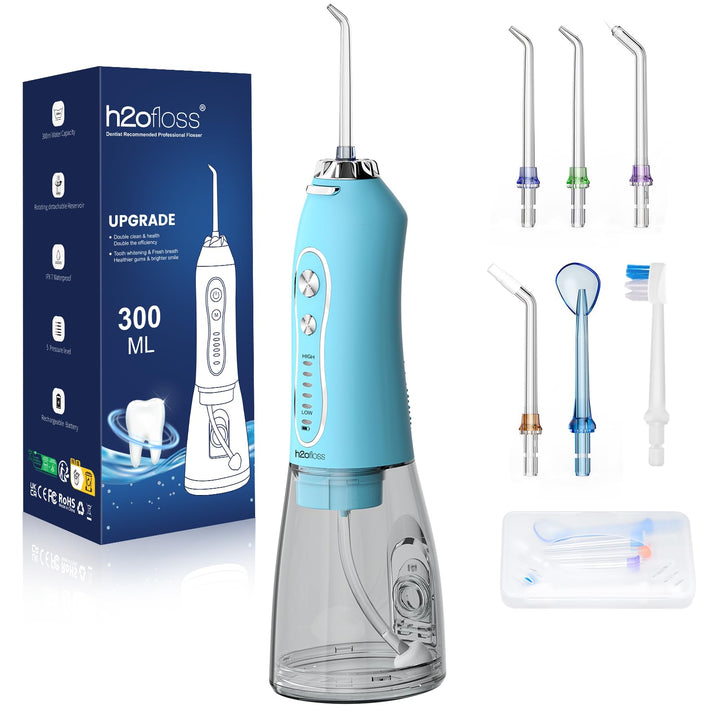 H2ofloss Kabellose tragbare Wasser-Zahnseide, 5 Modi, IPX7 wasserdichte Munddusche, 300 ml, wiederau