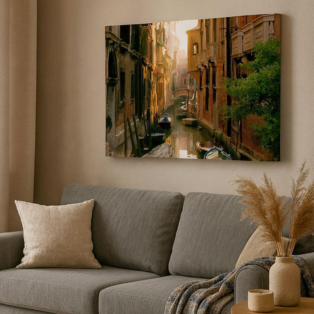 Bilder auf Leinwand 100x70cm Leinwandbild Venedig Brücke Wasser Haus Gross Wanddeko Bild Schlafzimme
