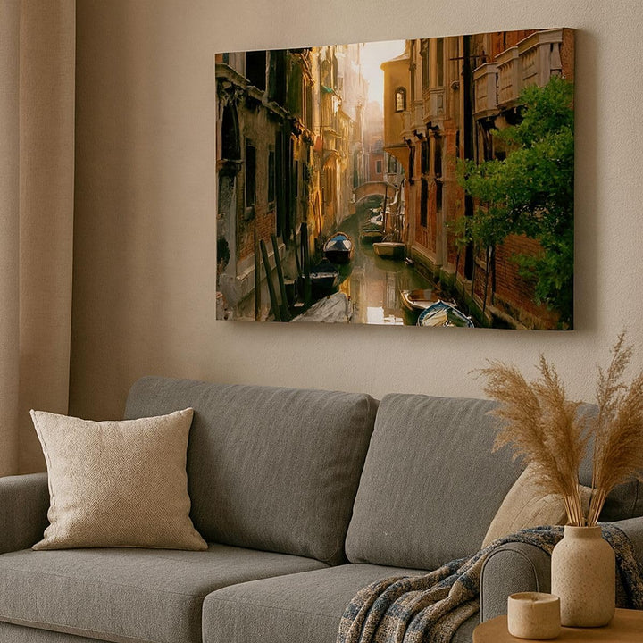 Bilder auf Leinwand 100x70cm Leinwandbild Venedig Brücke Wasser Haus Gross Wanddeko Bild Schlafzimme